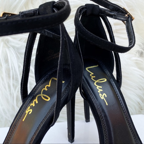Lulus Black Vegan Suede Strap Heel | Fit size 8 - Picture 2 of 5